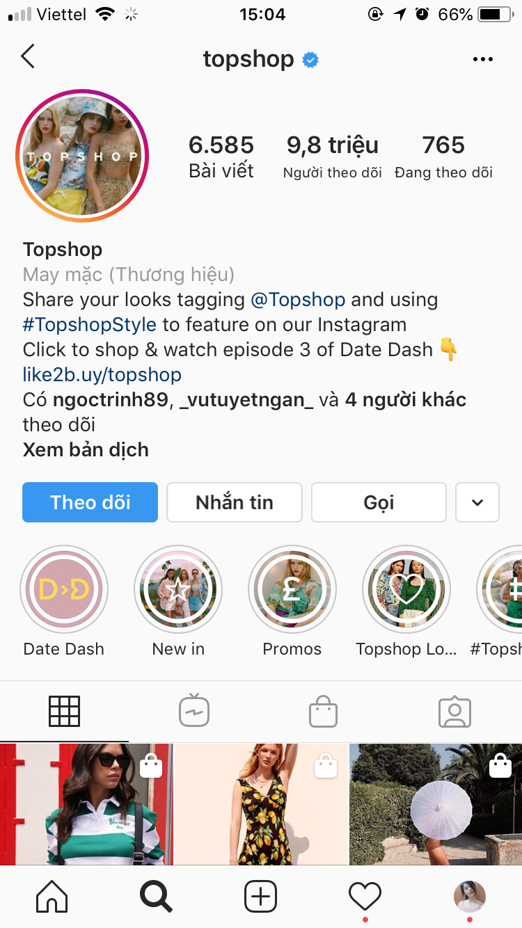 Topshop phát triển hình ảnh thương hiệu trên Instagram 